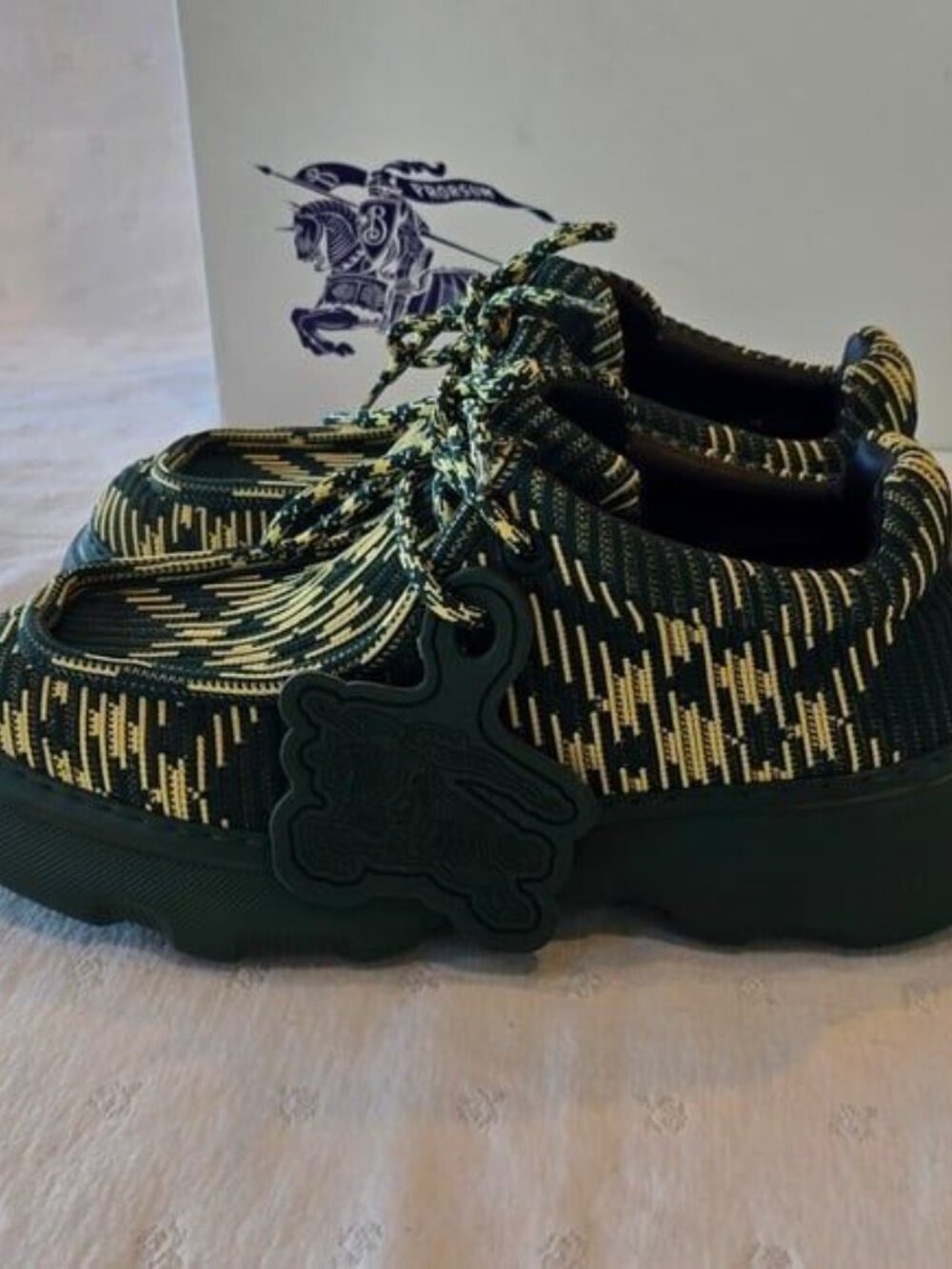 NIB Burberry Creeper Check Woven Derby Shoes Primrose Ip Check Green Size 40 - Picture 4 of 9